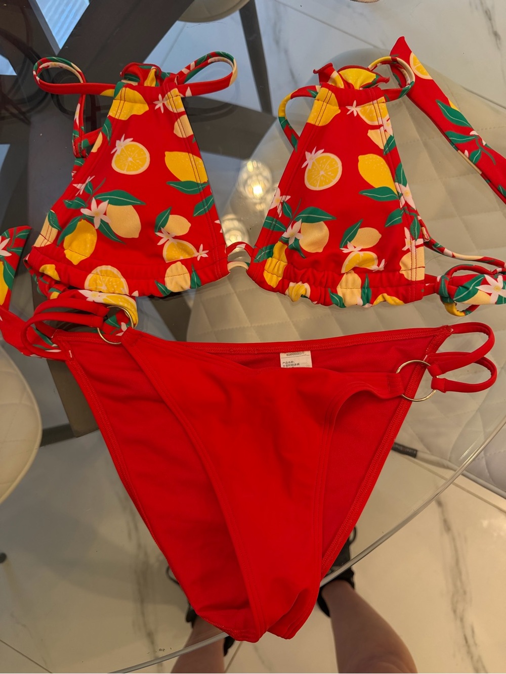 Red Lemon Print Two-Piece Swim Set